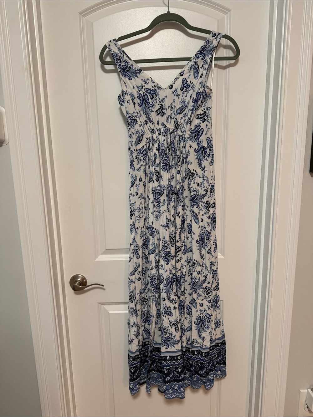 Lucky Brand White Maxi Dress with Blue Paisley Print